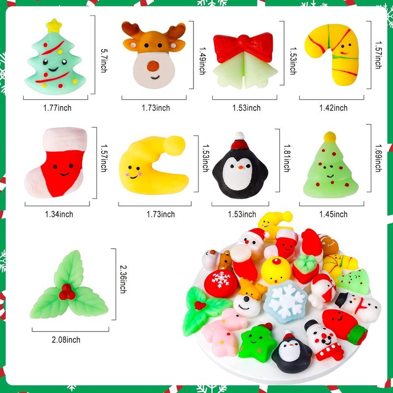 24Pcs Christmas Squishies Toys Mochi Squishies Toys Bulk Party Favor for Kids Christmas Stocking Stuffers Goodie Bag Filler Bulk