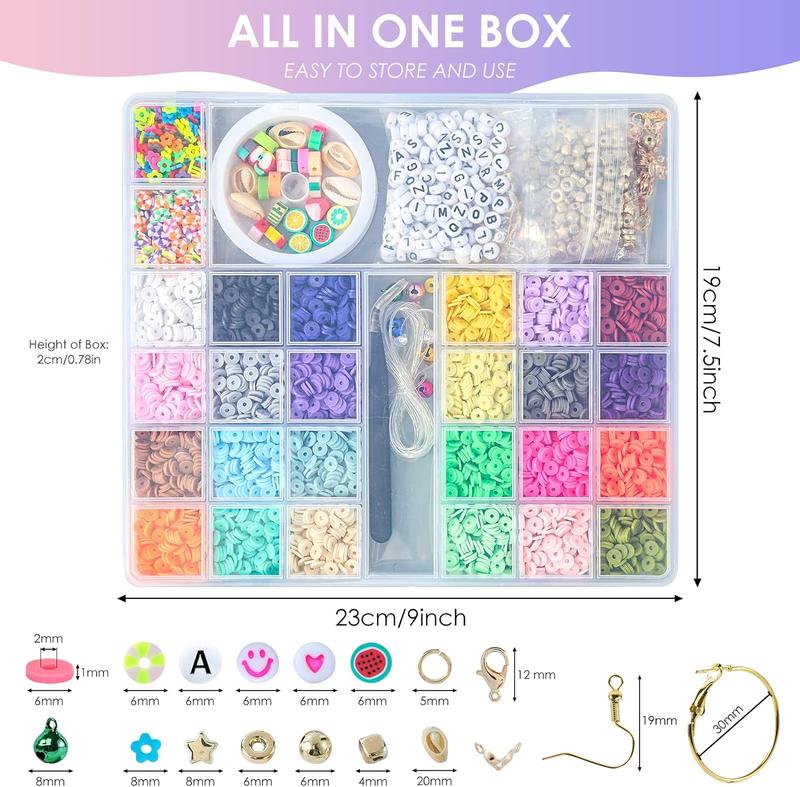 Clay Beads Jewelry Making Kit 6500Pcs Flat Round Polymer Clay Heishi Beads in 24 Colors for Bracelet Making, with Charms for Bracelets Necklace - Craft Gifts for Teenage Girls