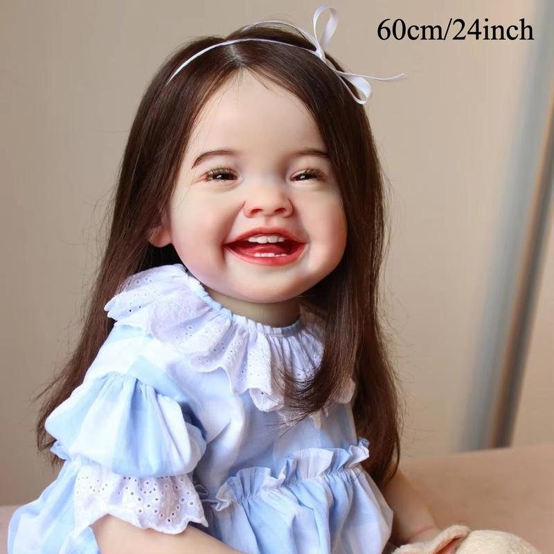 24-Inch Fashion Princess Doll in Blue with Vinyl Limbs, Cloth Body, and Hand-Rooted Hair, Reborn Baby Doll for Birthday and Art Gifts