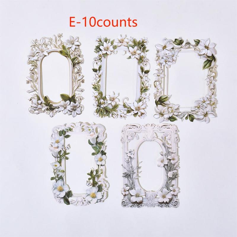 Vintage Flower Pattern Photo Frame, 10pcs Hollow Out Craft Paper, DIY Decorative Supplies for Scrapbooking & Journal Making