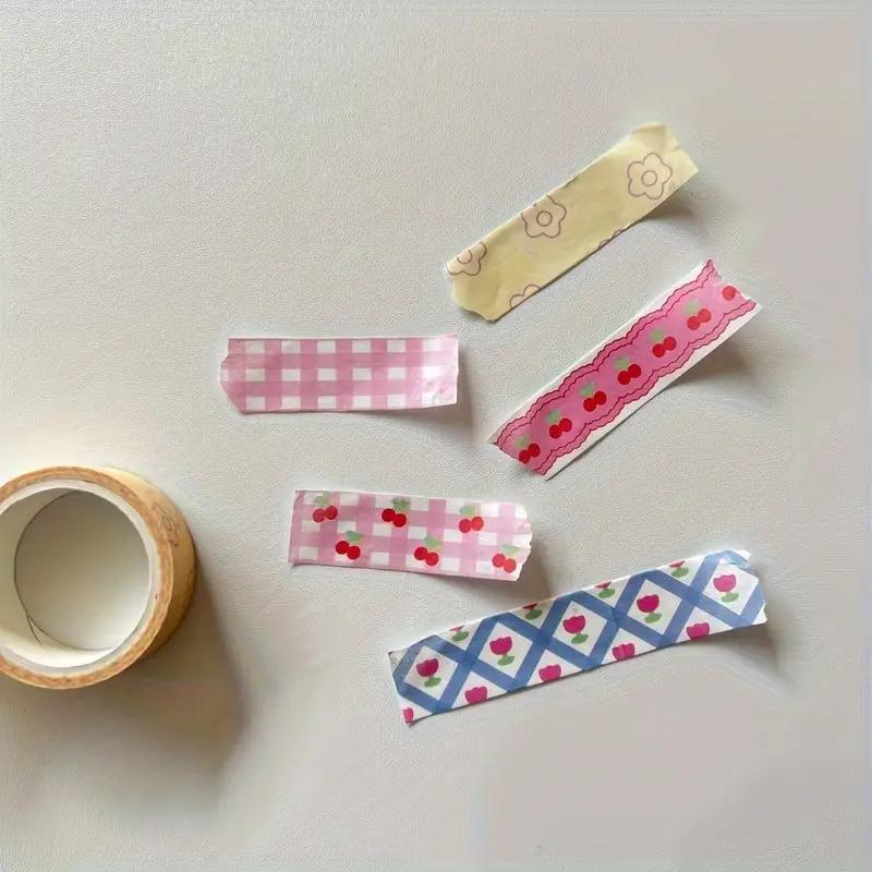 Pink Grid Cherry Flower Pattern Washi Tape, 5 Counts set Colorful Scrapbooking Tape, DIY Decorative Tape for Journal Making, Gift Wrapping