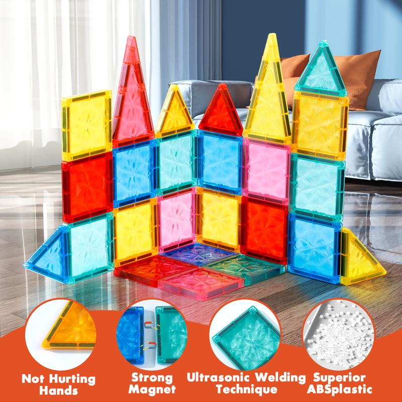 160Pcs : 80Pcs X 2 Magnetic Building Tiles - STEM Educational Toy for Creative Play, 4D Diamond Cut Design