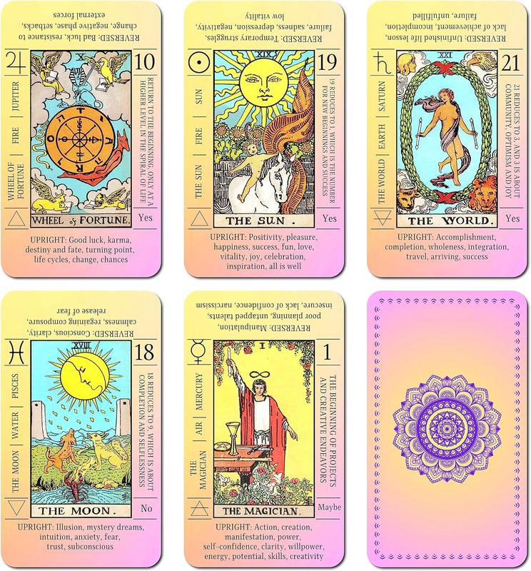 JUJU'S VIBES Learning Tarot Cards for Beginners with Meanings on Them, Cute Sunset Tarot Cards Set Unique, with Keywords, Beautiful Rider Waite Tarot Desks, Cute Beginner Tarot Cards Deck Pink