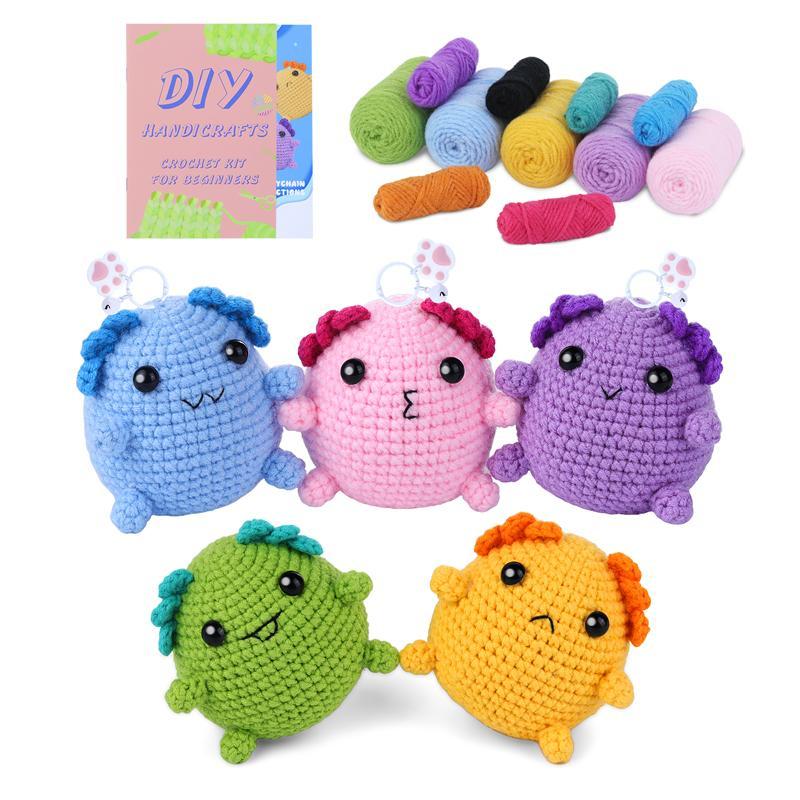 Axolotl Key Chain Crochet Kit for Beginners, 5 Counts set Crochet Starter Kit with Step-by-step Video Tutorial, DIY Crochet Kit for Beginners, Crochet Supplies