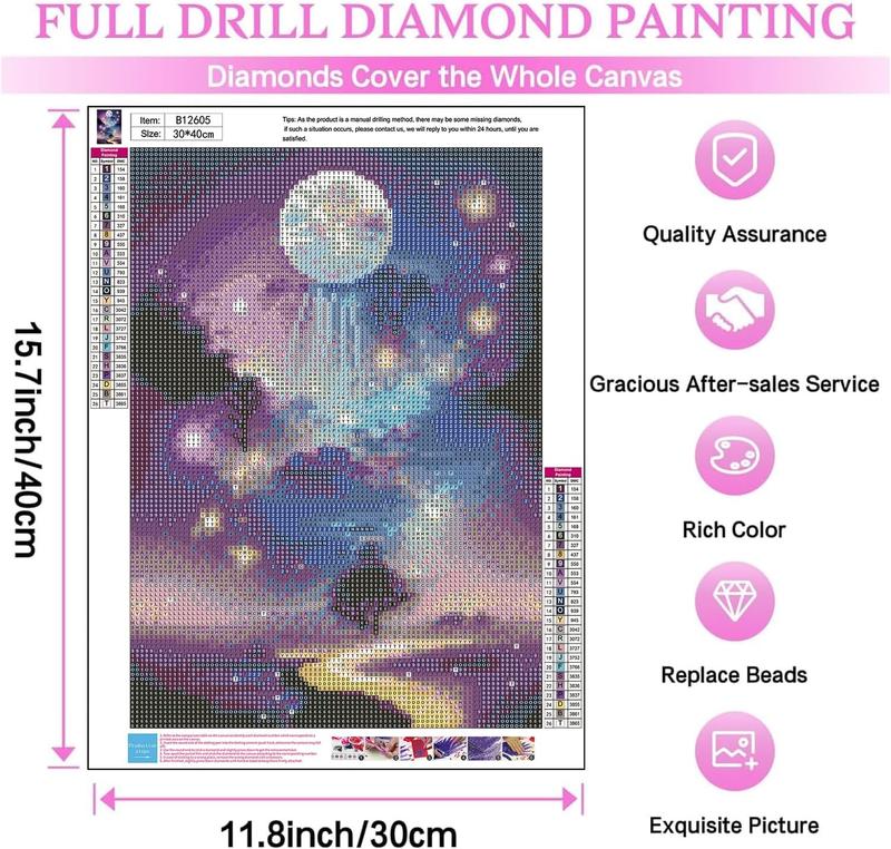 Diamond Art Kits for Adults Beginners,Moon Landscape Diamond Painting Kits,5D Full Drill Diamond Dots Gem Art Kits,DIY Round Paint with Diamonds Craft for Home Wall Decor Gifts 12x16inch