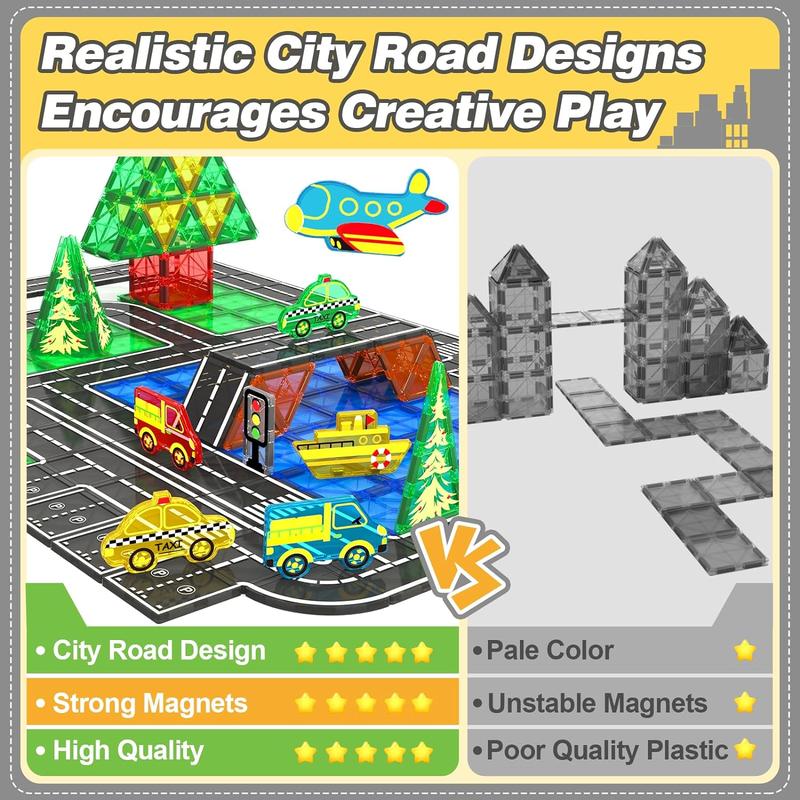 Holiday Haul Deal Coodoo Magnetic Tiles City Road Set Toys Sensory Games Classroom Must Haves Preschool Learning Outdoor Christmas Gift on Sale Building Blocks Construction Toy