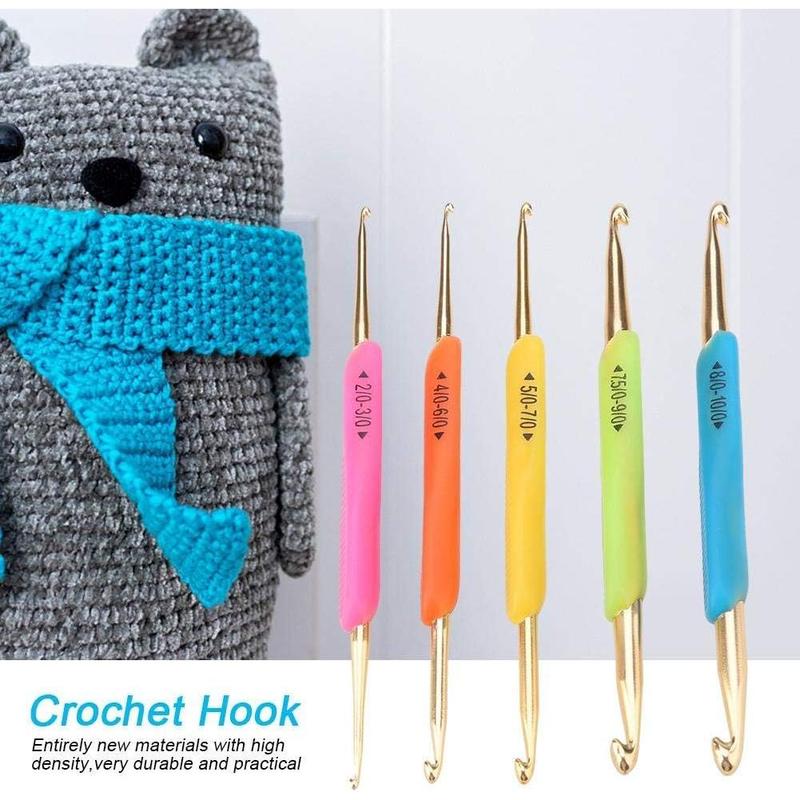 Double Head Crochet Hook Set, Aluminum Tip Knitting Needle Set with TPR Soft Rubber Handle (Random Color)