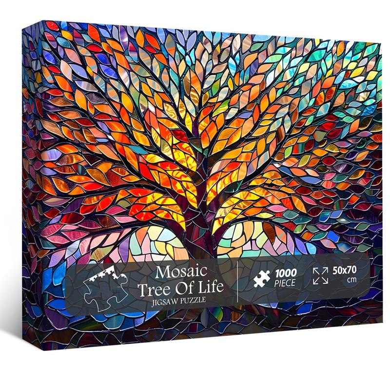 Stained Glass Puzzle Tree of Life Puzzles for Adults 1000 Pieces, Impossible Hard Difficult Challenging Puzzles for Adults, Colorful Mosaic Tree of Life Jigsaw Puzzle 1000 Pieces