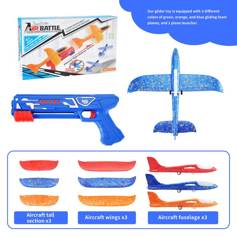 Airplane Launcher Toys,3 Pack Airplane Launcher Toys,2 Flight Modes LED Catapult Foam Glider Plane Toy,Outdoor Flying Toy for Kids Bubble Plane LED Foam