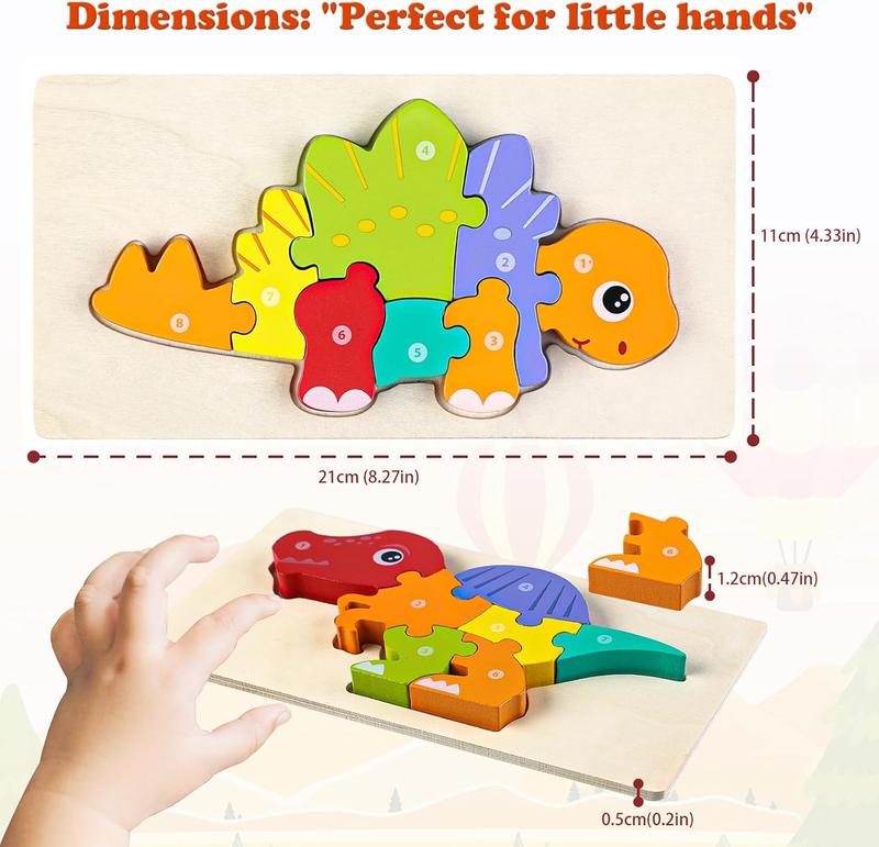 6-Pack Dinosaur Puzzles for Kids Ages 3-5 - Montessori Toys for 2 Year Old - Toddler Wooden Puzzles Toddlers Age 2-4 Boys Girls Gifts