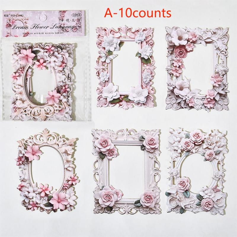 Vintage Flower Pattern Photo Frame, 10pcs Hollow Out Craft Paper, DIY Decorative Supplies for Scrapbooking & Journal Making