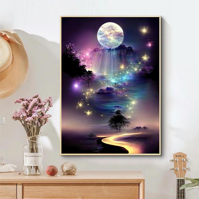 Diamond Art Kits for Adults Beginners,Moon Landscape Diamond Painting Kits,5D Full Drill Diamond Dots Gem Art Kits,DIY Round Paint with Diamonds Craft for Home Wall Decor Gifts 12x16inch