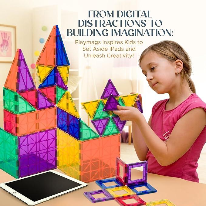 160Pcs : 80Pcs X 2 Magnetic Building Tiles - STEM Educational Toy for Creative Play, 4D Diamond Cut Design