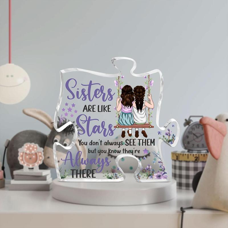 Girl & Letter Pattern Puzzle Decorations, Acrylic Puzzle Ornament, Desktop Decoration for Home Office, Sisters Gifts, Sweet Gifts for Bestie Girls