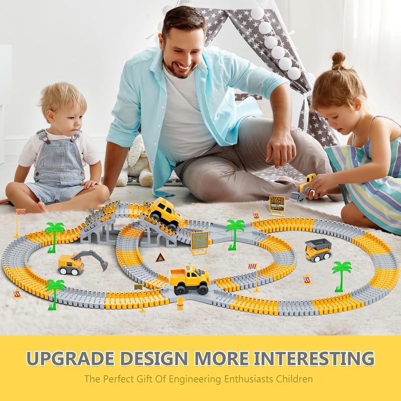 Christmas Gift, Kids Toys 253 PCS Construction Race Tracks Toy for 3-8 Year Old Kids, 5 PCS Construction Truck Car and Flexible Track Play Set