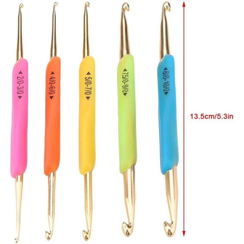 Double Head Crochet Hook Set, Aluminum Tip Knitting Needle Set with TPR Soft Rubber Handle (Random Color)