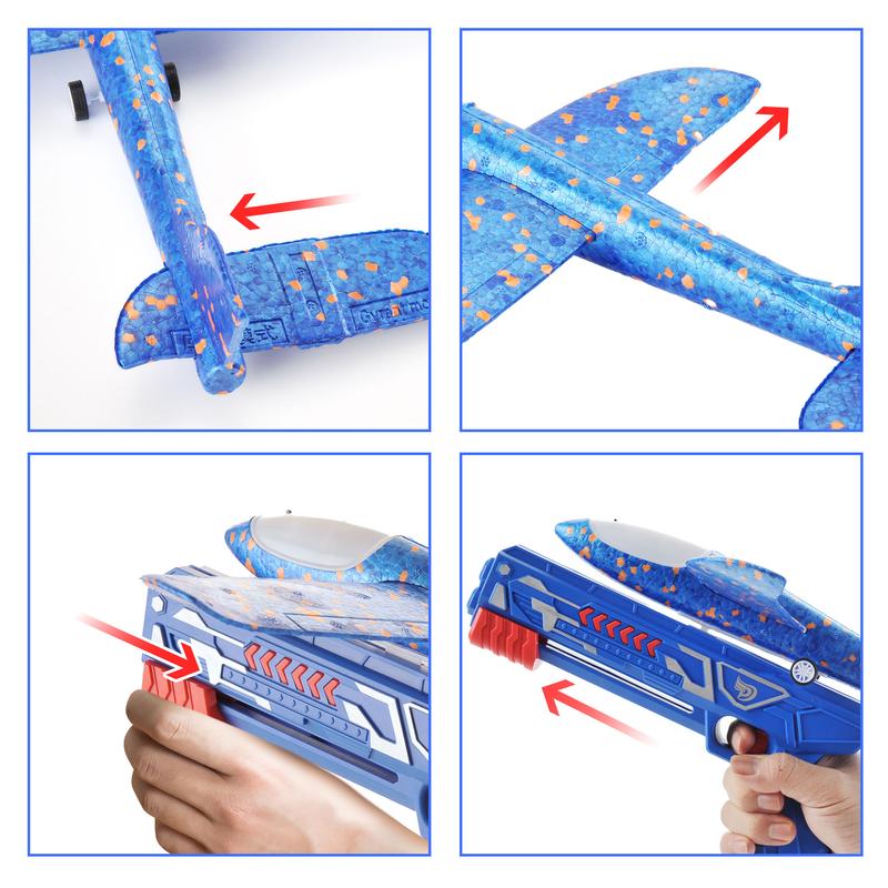 Airplane Launcher Toys,3 Pack Airplane Launcher Toys,2 Flight Modes LED Catapult Foam Glider Plane Toy,Outdoor Flying Toy for Kids Bubble Plane LED Foam