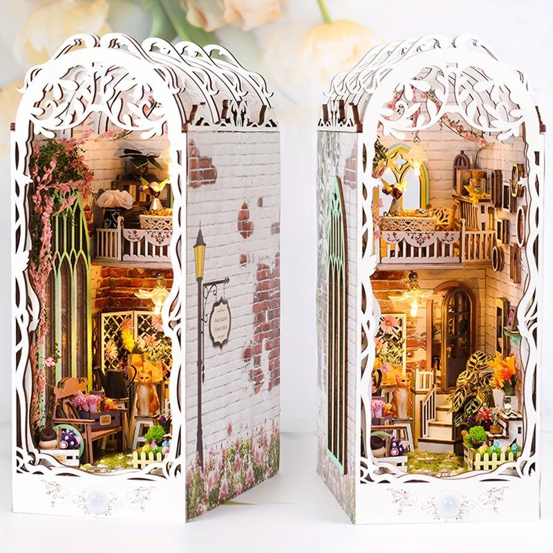 3D Wooden Puzzle, 1 Box DIY Book Nook Kit, DIY Flower Room Model Kit, 3D Desktop Decoration Ornament, DIY Model Kit for Bookshelf Decoration, Stocking Fillers Gift