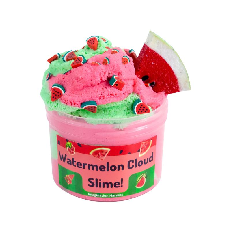 Watermelon Cloud Slime - Fluffy and Stretchy - Watermelon Scented - Includes Charm and Sprinkles - 8oz