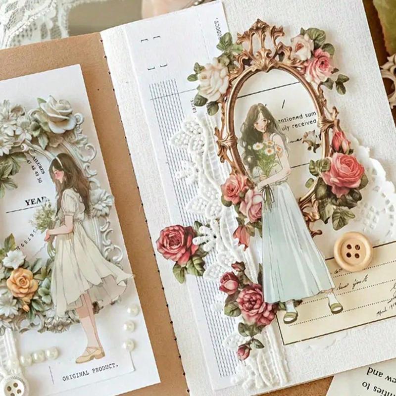 Vintage Flower Pattern Photo Frame, 10pcs Hollow Out Craft Paper, DIY Decorative Supplies for Scrapbooking & Journal Making