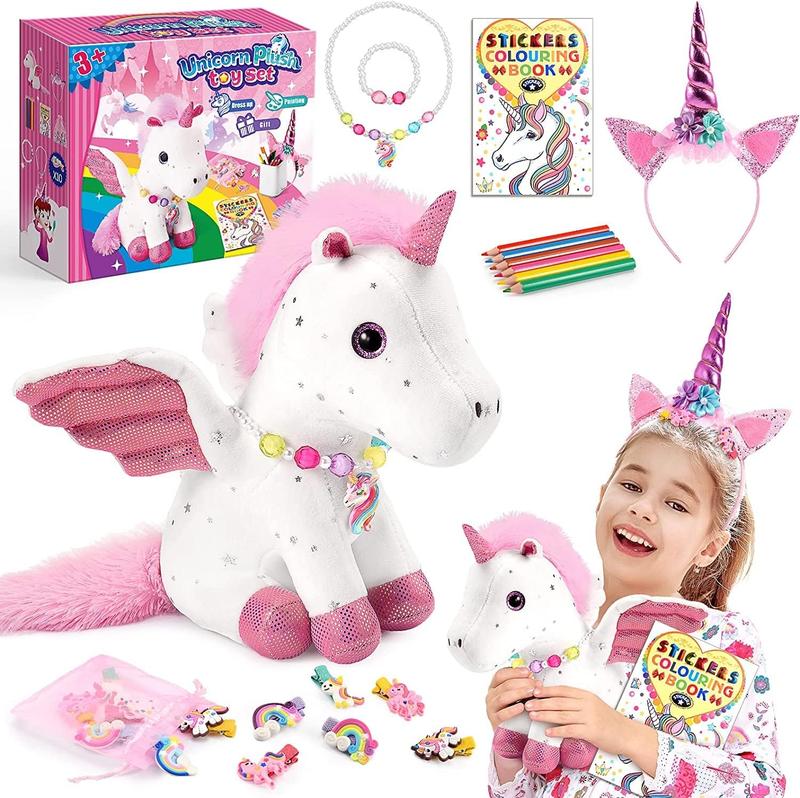 Unicorns Gifts for Girls Age 3-8,Unicorn Toys for 3 4 5 6 7 8 Year Old Girls,Unicorn Stuffed Animals Kids Toys for Girls Age 3-8 Year Old,Soft Plush Girl Toys Set,Idea Girl Gifts for Birthday Xmas