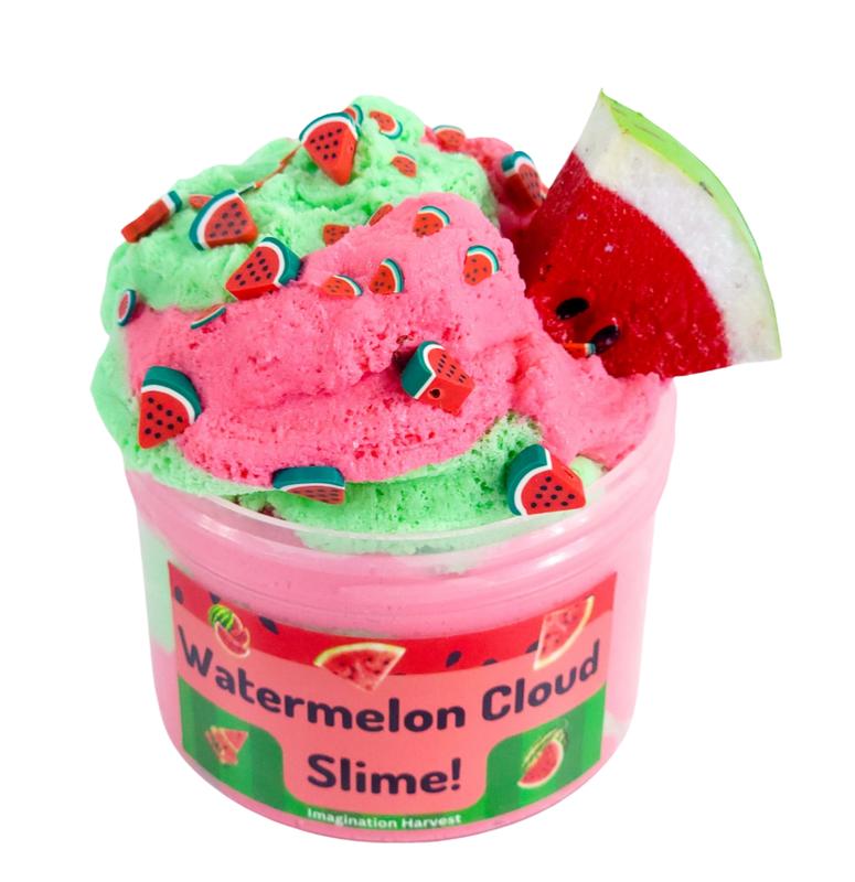 Watermelon Cloud Slime - Fluffy and Stretchy - Watermelon Scented - Includes Charm and Sprinkles - 8oz