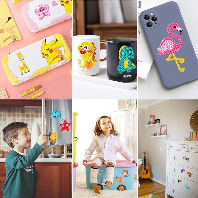 64 PCS 5D DIY Diamond Painting Stickers Kits for Kids and Adult Beginners, Stick - Shaped Paint Marked with Diamonds by Numbers, More Cute Animals, Dinosaurs, Kids Gift