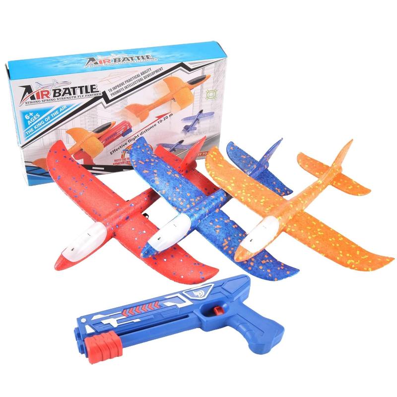 Airplane Launcher Toys,3 Pack Airplane Launcher Toys,2 Flight Modes LED Catapult Foam Glider Plane Toy,Outdoor Flying Toy for Kids Bubble Plane LED Foam