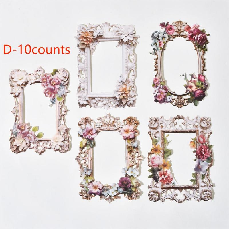 Vintage Flower Pattern Photo Frame, 10pcs Hollow Out Craft Paper, DIY Decorative Supplies for Scrapbooking & Journal Making