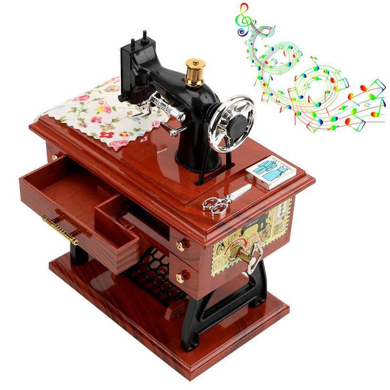 Vintage Sewing Machine Design Music Box, Creative Hand Crank Music Box, Desktop Decoration for Home Living Room Bedroom, Birthday Gift