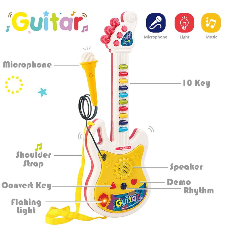 Kids Guitar Toy, Guitar and Microphone Set for Boy Girl , Guitar Toys with Music & Colorful Light, Kids Musical Instruments Educational Toys for Kids