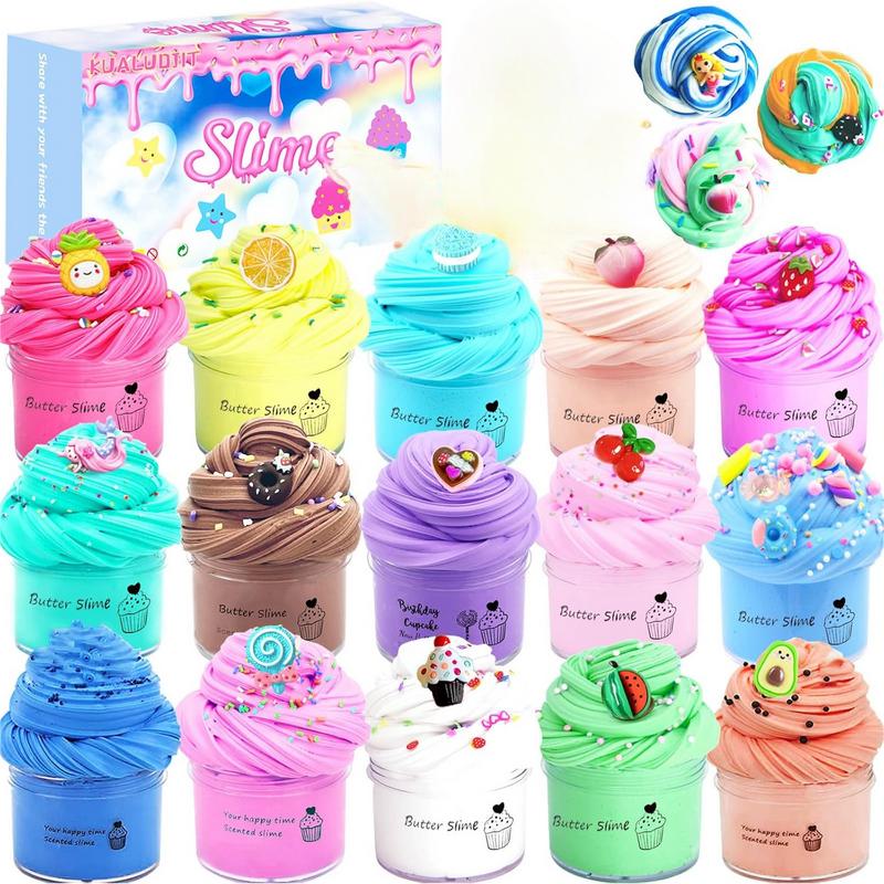 15 Pack  slime pack cupcakes super soft and non-sticky, stress relief toys for girls and boys, party favors and birthday gifts, Easter basket fillers