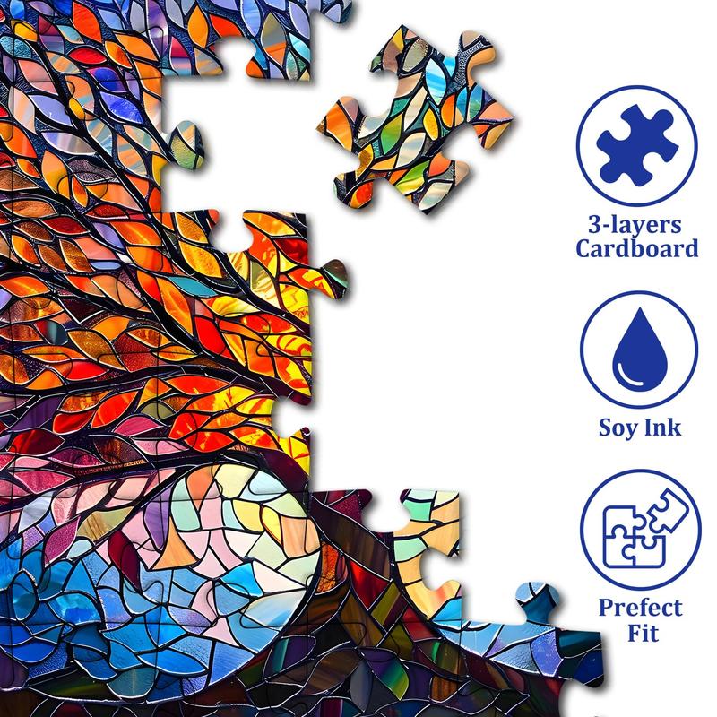 Stained Glass Puzzle Tree of Life Puzzles for Adults 1000 Pieces, Impossible Hard Difficult Challenging Puzzles for Adults, Colorful Mosaic Tree of Life Jigsaw Puzzle 1000 Pieces