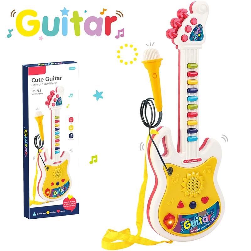 Kids Guitar Toy, Guitar and Microphone Set for Boy Girl , Guitar Toys with Music & Colorful Light, Kids Musical Instruments Educational Toys for Kids