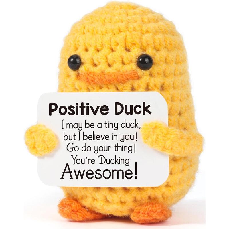 Inspirational Crochet Positive Duck – Handmade Emotional Cheer Support Funny Pickle Potato Gifts for Women Men Coworker Birthday Christmas Stocking Stuffer Office White Elephant Under 10 Dollars