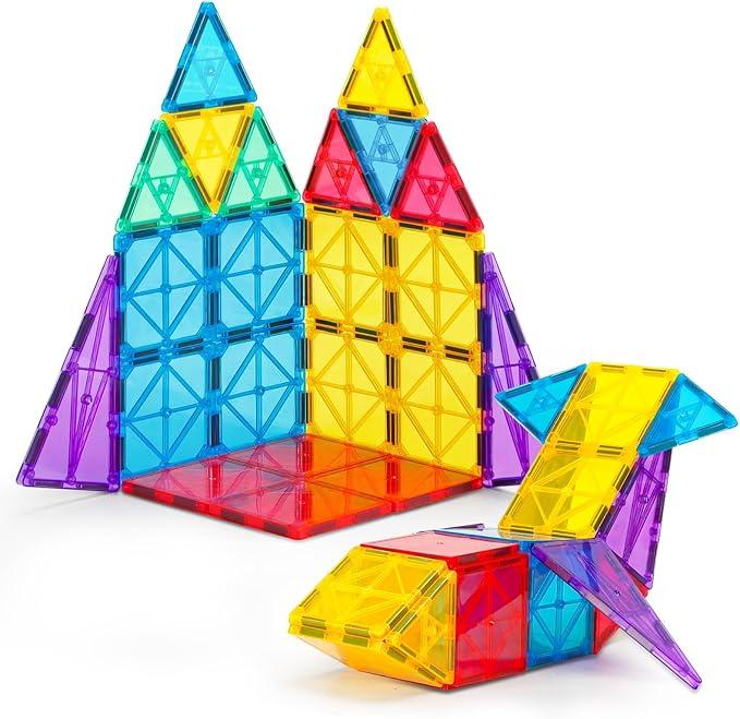 160Pcs : 80Pcs X 2 Magnetic Building Tiles - STEM Educational Toy for Creative Play, 4D Diamond Cut Design