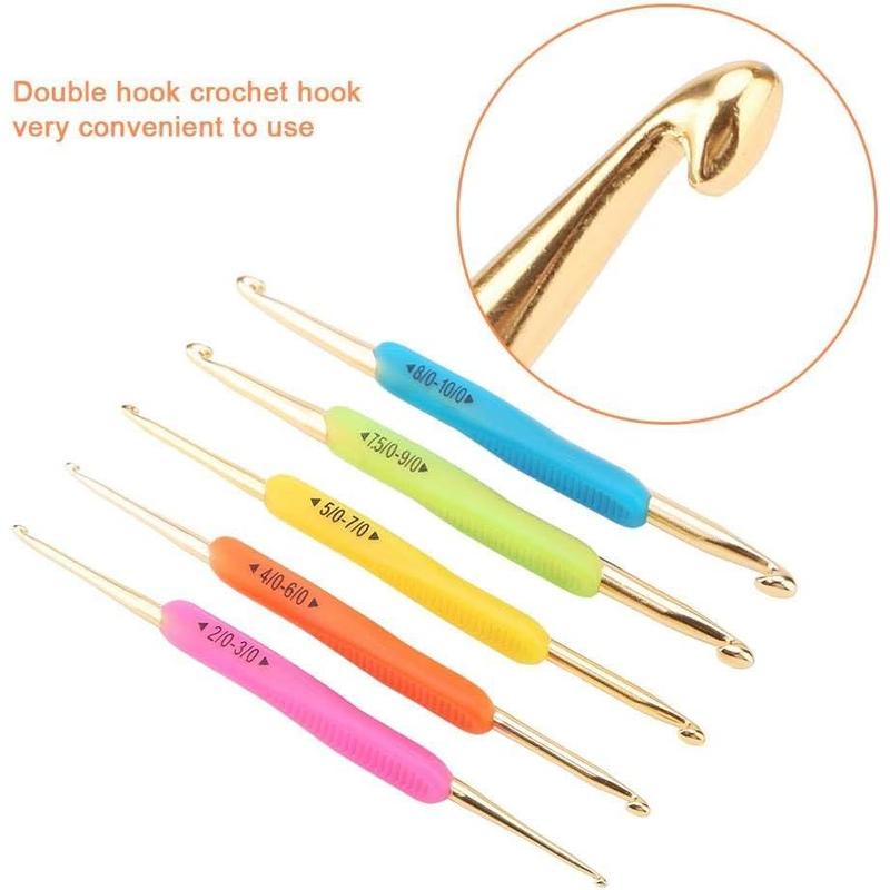 Double Head Crochet Hook Set, Aluminum Tip Knitting Needle Set with TPR Soft Rubber Handle (Random Color)