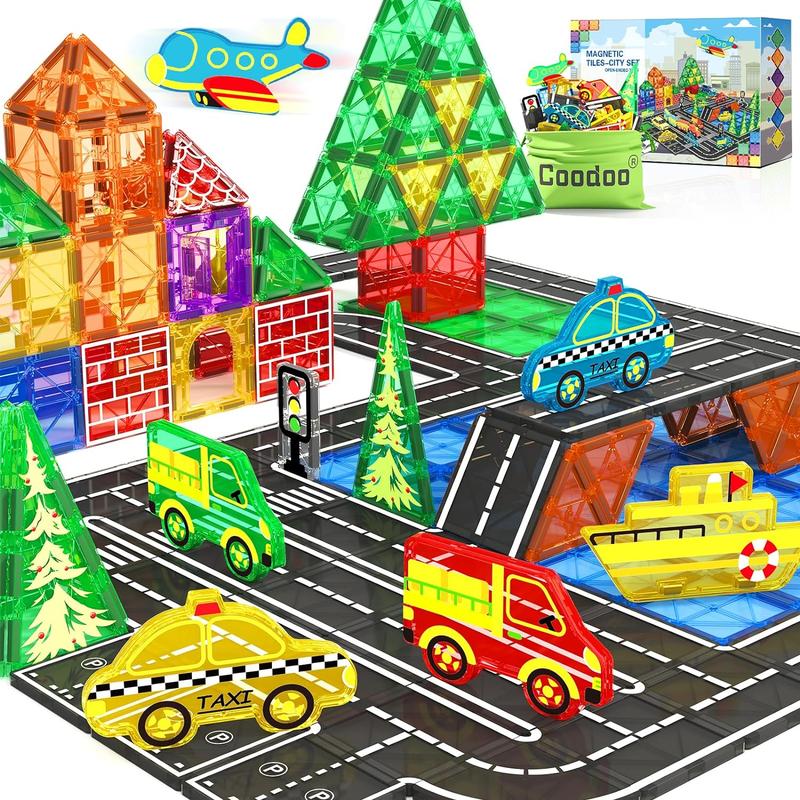 Holiday Haul Deal Coodoo Magnetic Tiles City Road Set Toys Sensory Games Classroom Must Haves Preschool Learning Outdoor Christmas Gift on Sale Building Blocks Construction Toy