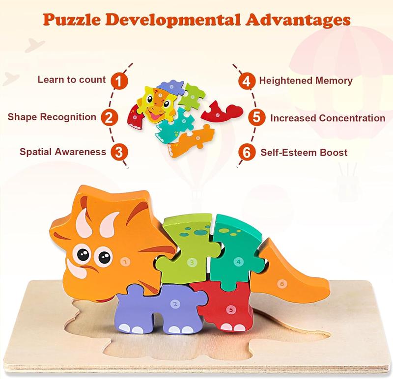 6-Pack Dinosaur Puzzles for Kids Ages 3-5 - Montessori Toys for 2 Year Old - Toddler Wooden Puzzles Toddlers Age 2-4 Boys Girls Gifts