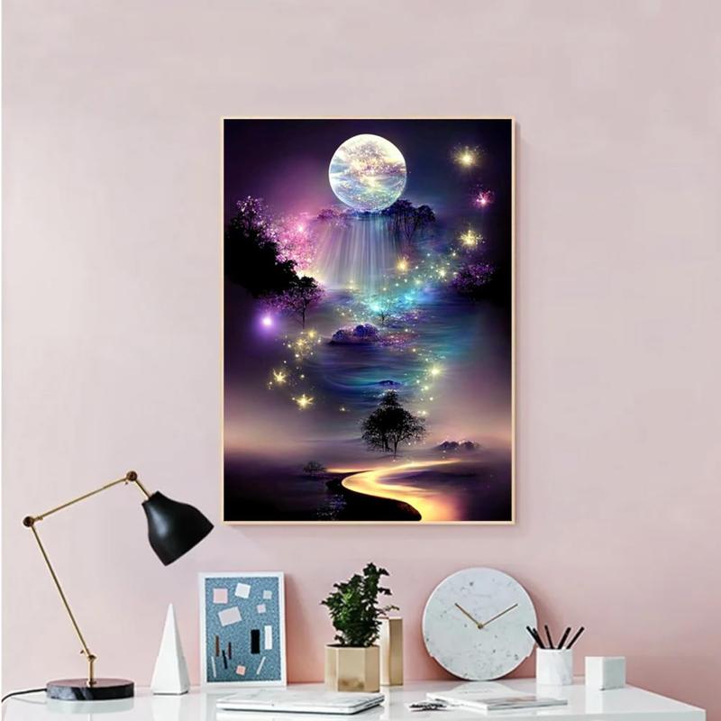 Diamond Art Kits for Adults Beginners,Moon Landscape Diamond Painting Kits,5D Full Drill Diamond Dots Gem Art Kits,DIY Round Paint with Diamonds Craft for Home Wall Decor Gifts 12x16inch