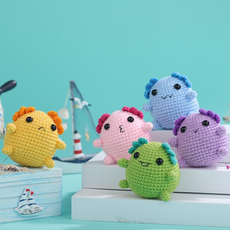 Axolotl Key Chain Crochet Kit for Beginners, 5 Counts set Crochet Starter Kit with Step-by-step Video Tutorial, DIY Crochet Kit for Beginners, Crochet Supplies