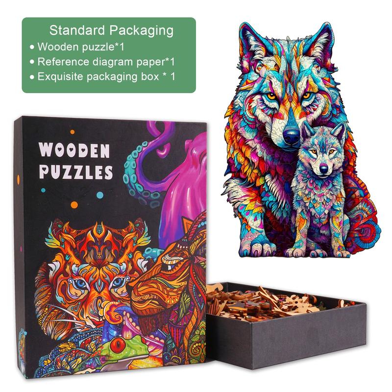 Wolf Family Wooden Jigsaw Puzzle - Educational Toy for Children and Adults