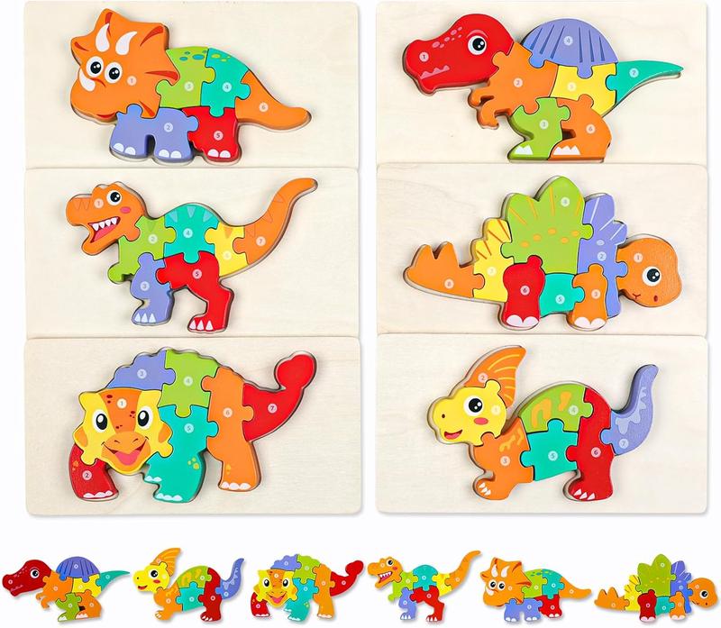 6-Pack Dinosaur Puzzles for Kids Ages 3-5 - Montessori Toys for 2 Year Old - Toddler Wooden Puzzles Toddlers Age 2-4 Boys Girls Gifts