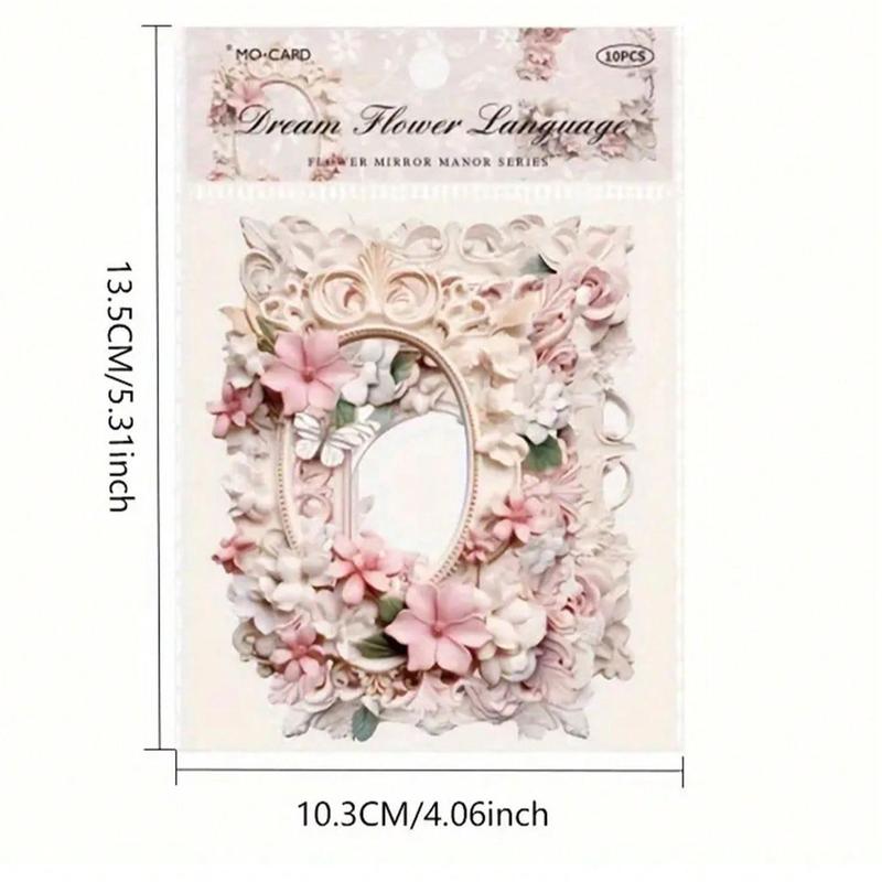 Vintage Flower Pattern Photo Frame, 10pcs Hollow Out Craft Paper, DIY Decorative Supplies for Scrapbooking & Journal Making