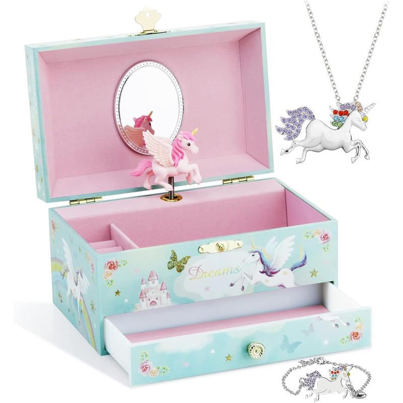 Kids Musical Jewelry Box for Girls with Drawer and Jewelry Set with Ballerina Theme - Swan Lake Tune Pink