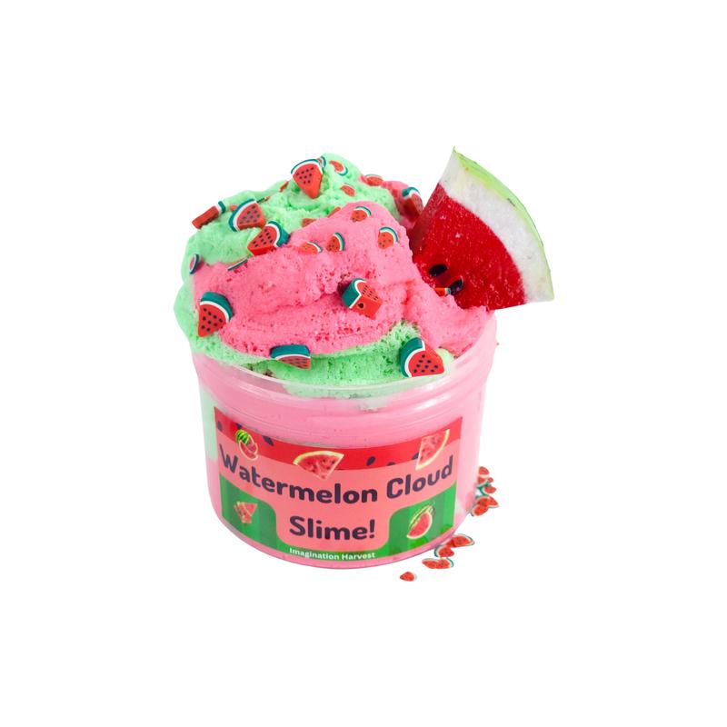 Watermelon Cloud Slime - Fluffy and Stretchy - Watermelon Scented - Includes Charm and Sprinkles - 8oz