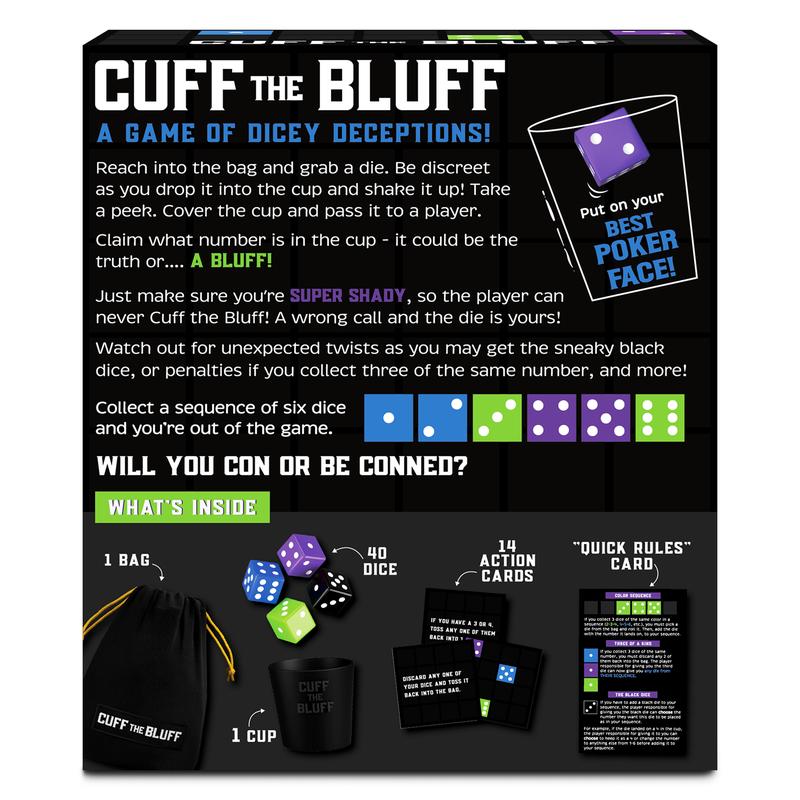 Cuff The Bluff - A Fun Bluffing Dice & Card Game, Family-Friendly Party Game for Kids, Teens & Adults, Gifts Ages 12+