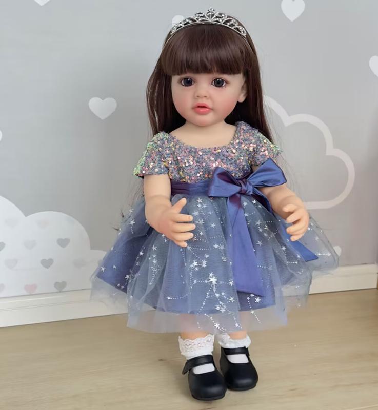 MADOLL 55cm 22inch Girl Doll Can Stand, Lifelike Reborn Baby Full Soft Silicon Body Princess Toddler Bebe Alive Toy Birthday Gift