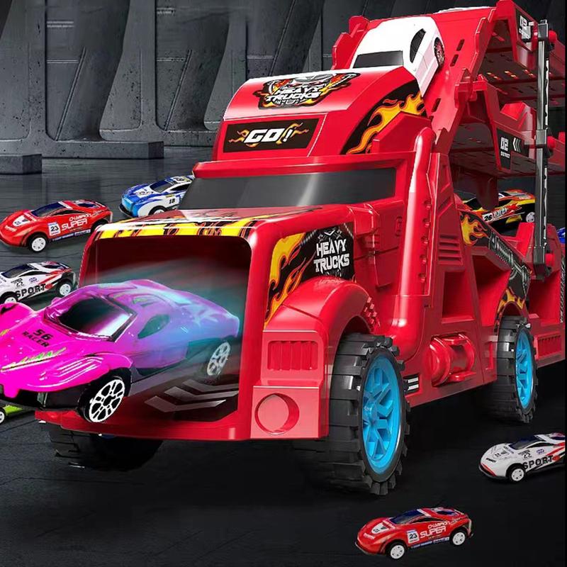 Transporter truck set for boys and girls with 8 small racing cars, foldable truck, catapult start - accompany children through childhood