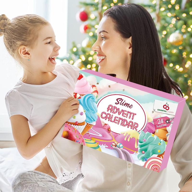 Advent Calendar 2024 - Christmas Countdown Calendars 24 Days of Surprises with DIY Fluffy Slime Kit Funny Gifts Toy for Toddler Kids Teens Girls 4 5 6 7 8 9 10 11 12 Year Old Pink